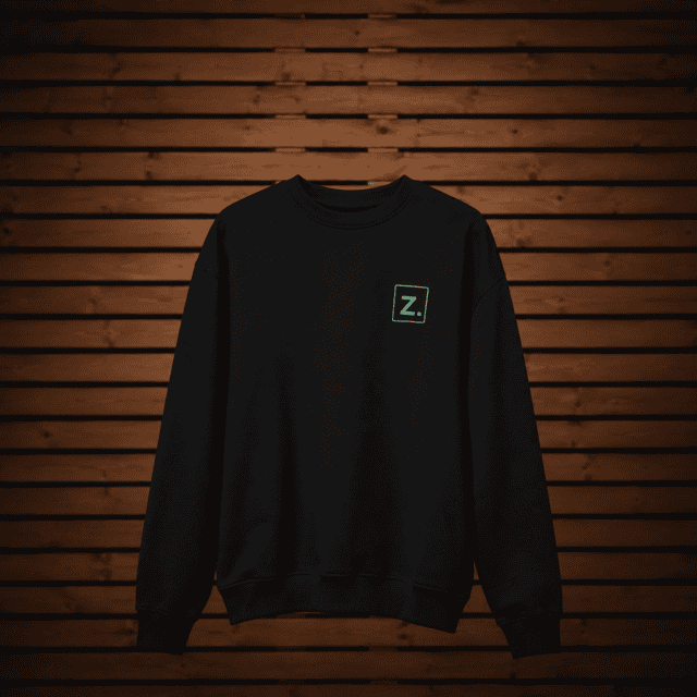 Schwarzer Hoodie mit Z. Logo, auf Holzpaneel-Hintergrund, Zimmerei Freiburg.